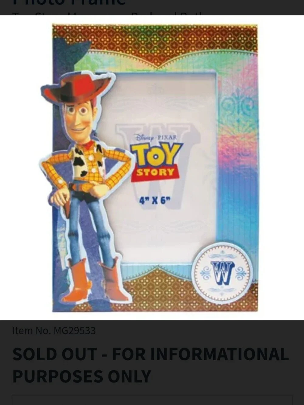 Disney Pixar Toy Story Woody Photo Frame 4x6